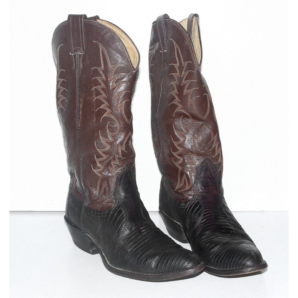 Nocona Lizard Dark Brown Black Cowboy Boots Mens SZ 8D